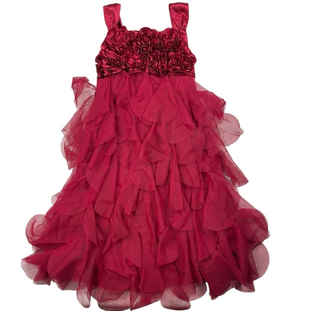 BISCOTTI Red 3D Flowers Tiered Scalloped Tulle Party Dress Size 8